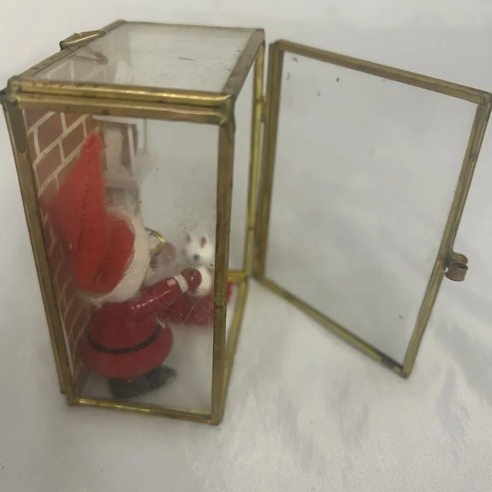 Vintage Christmas shadow box Santa Claus Grandfather Clock Bricks Distressed